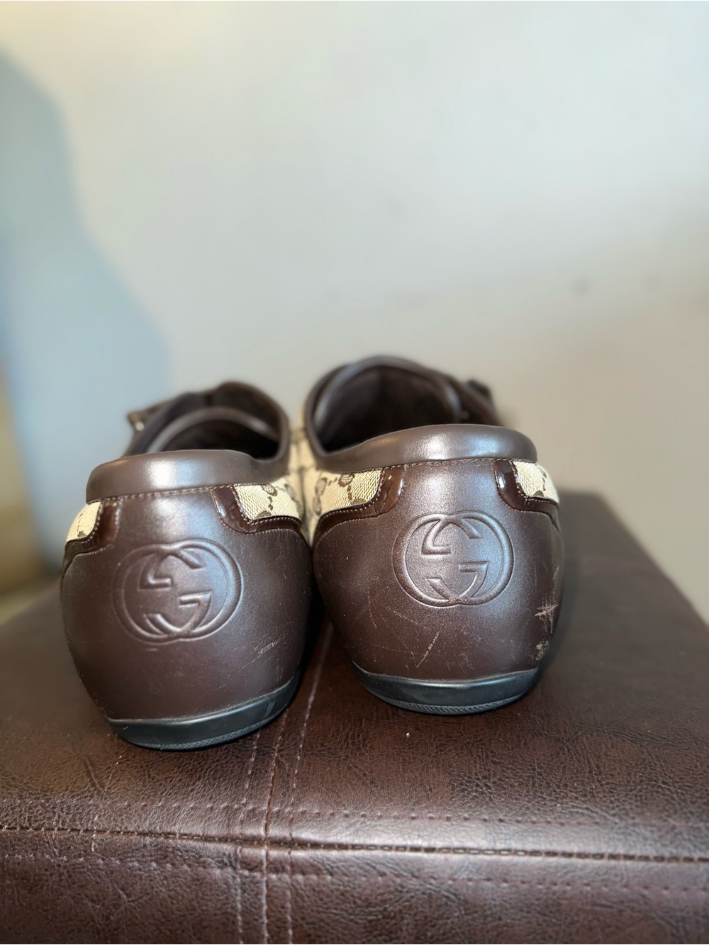 Gucci Brown and Beige Monogram Sneakers - Picture 6 of 15